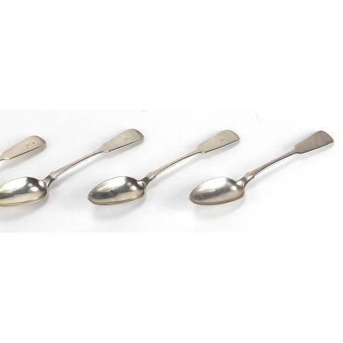 2438 - Set of five matching silver teaspoons, 14cm in length, approximate weight 82.8g