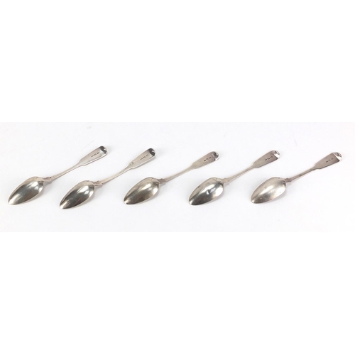 2438 - Set of five matching silver teaspoons, 14cm in length, approximate weight 82.8g