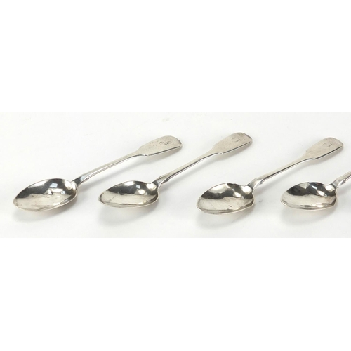 2443 - Set of four Victorian silver teaspoons and sugar tongs, approximate weight 113.5g