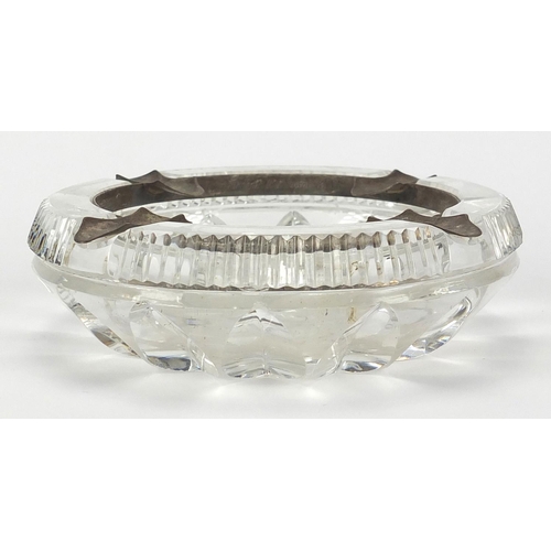 2422 - British Military World War II cut glass ashtray with silver rim, engraved to Lieutenant Ke Knowe R.N... 