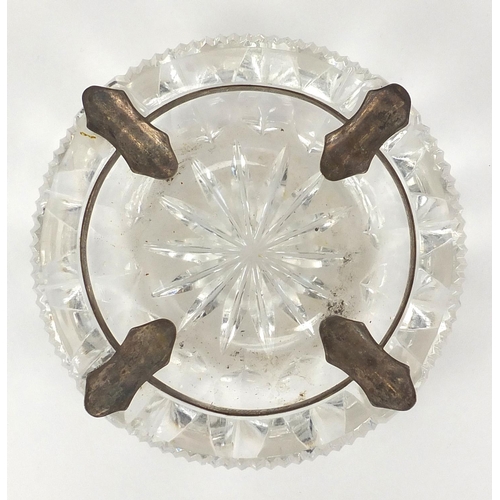 2422 - British Military World War II cut glass ashtray with silver rim, engraved to Lieutenant Ke Knowe R.N... 