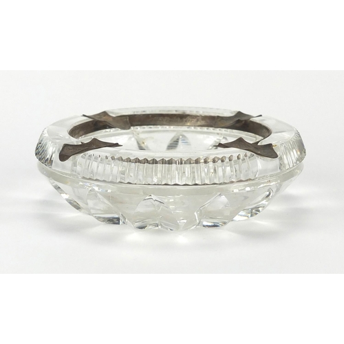 2422 - British Military World War II cut glass ashtray with silver rim, engraved to Lieutenant Ke Knowe R.N... 