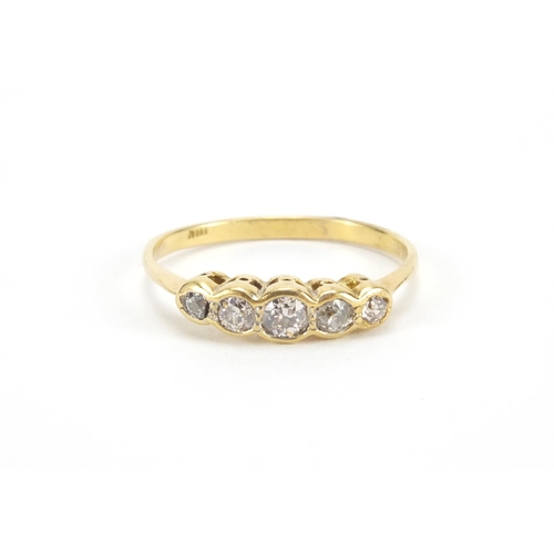 2525 - 18ct gold diamond five stone ring, size R, approximate weight 2.4g