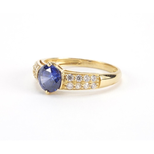 2615 - 18ct gold tanzanite and cubic zirconia ring, size P, approximate weight 3.0g