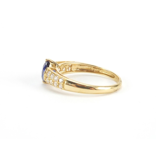 2615 - 18ct gold tanzanite and cubic zirconia ring, size P, approximate weight 3.0g