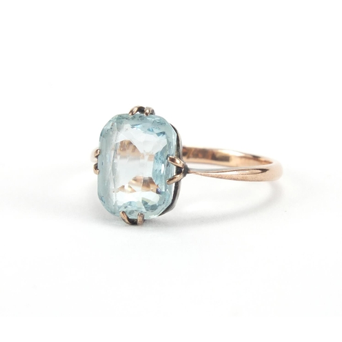 2625 - 9ct gold aquamarine ring, size L, approximate weight 1.9g