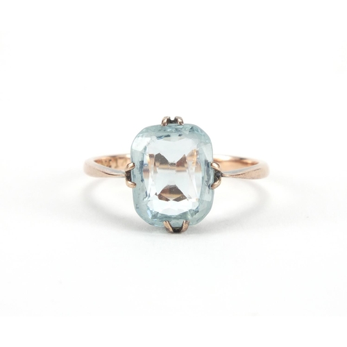 2625 - 9ct gold aquamarine ring, size L, approximate weight 1.9g