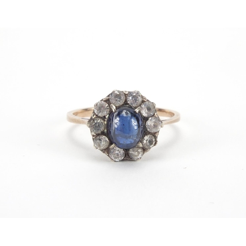 2603 - 9ct gold blue and clear stone dress ring, size O, approximate weight 2.5g