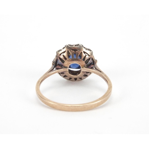 2603 - 9ct gold blue and clear stone dress ring, size O, approximate weight 2.5g