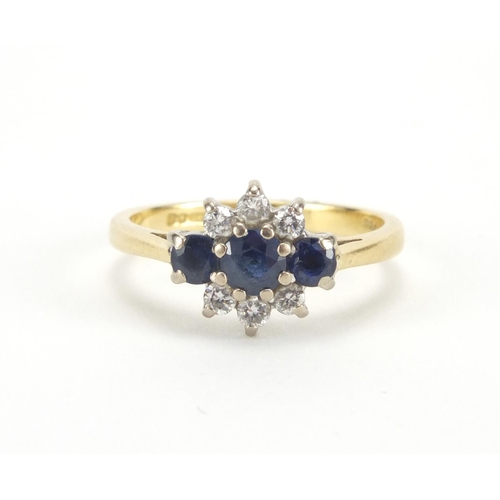 2633 - 18ct gold sapphire and diamond ring, size H, approximate weight 2.5g