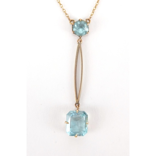 2628 - 9ct gold blue stone pendant necklace, 40cm in length, approximate weight 2.0g