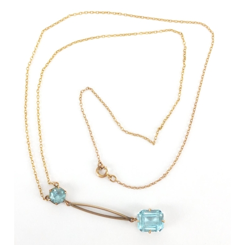 2628 - 9ct gold blue stone pendant necklace, 40cm in length, approximate weight 2.0g