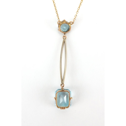 2628 - 9ct gold blue stone pendant necklace, 40cm in length, approximate weight 2.0g