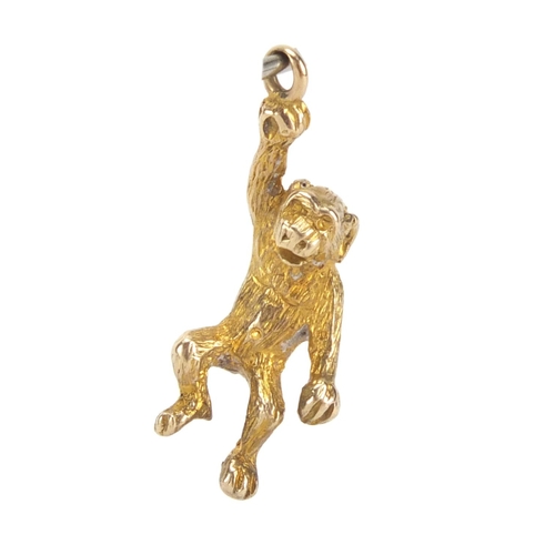 2644 - 9ct gold monkey charm, 1.8cm in length, approximate weight 1.2g