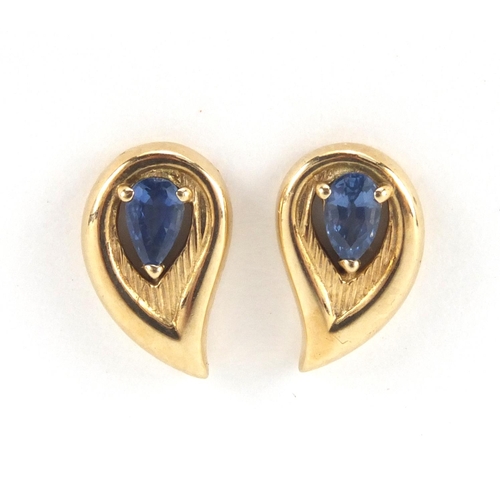 2642 - Pair of 9ct gold blue topaz tear drop earrings, 1.2cm in length, approximate weight 2.4g