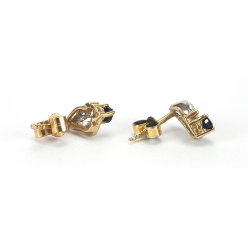 2613 - Pair of 9ct gold sapphire and diamond earrings, 1.2cm in length, approximate weight 1.1g