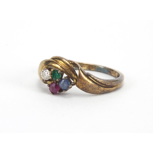 2635 - 9ct gold ring set with colourful stones, size N, approximate weight 1.7g