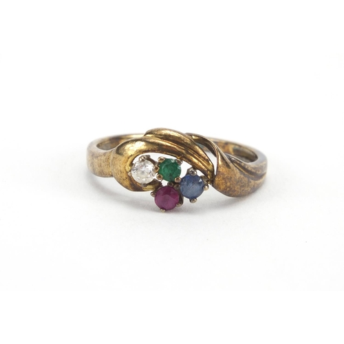 2635 - 9ct gold ring set with colourful stones, size N, approximate weight 1.7g