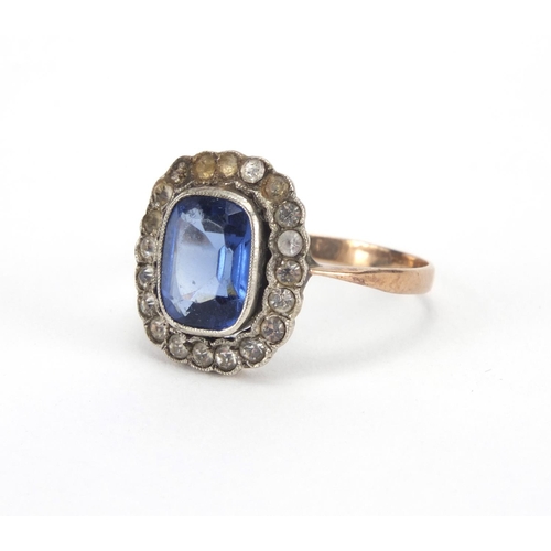 2559 - Unmarked gold blue and clear stone dress ring, Size K, approximate weight 2.2g