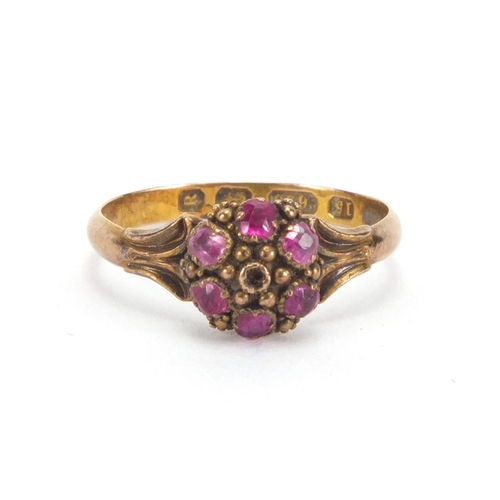 2620 - Antique 18ct gold ring set with pink stones, size K, approximate weight 1.9g