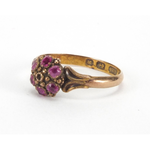 2620 - Antique 18ct gold ring set with pink stones, size K, approximate weight 1.9g