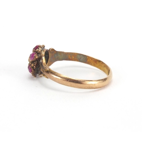 2620 - Antique 18ct gold ring set with pink stones, size K, approximate weight 1.9g