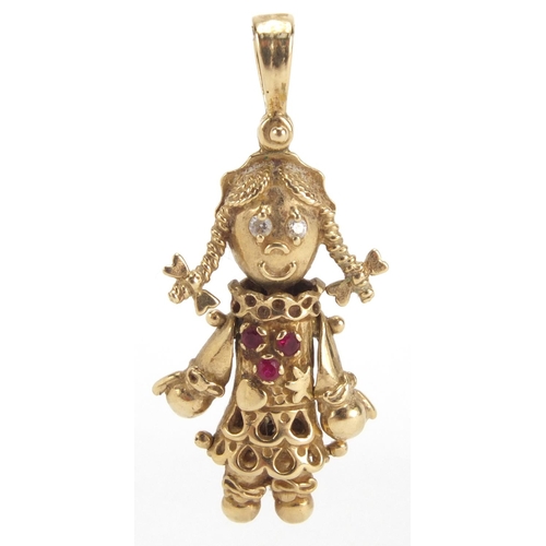 2524 - 9ct gold rag doll pendant, 3.5cm in length, approximate weight 3.5g