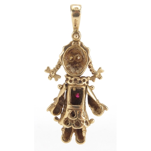 2524 - 9ct gold rag doll pendant, 3.5cm in length, approximate weight 3.5g