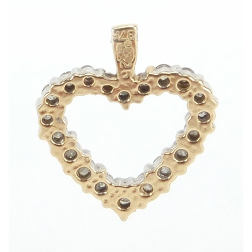 2662 - 9ct gold diamond love heart pendant, 1.5cm in length, approximate weight 0.9g