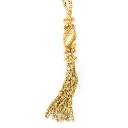 2516 - Stylish 9ct gold tassel necklace, 40cm in length, approximate weight 13.5g