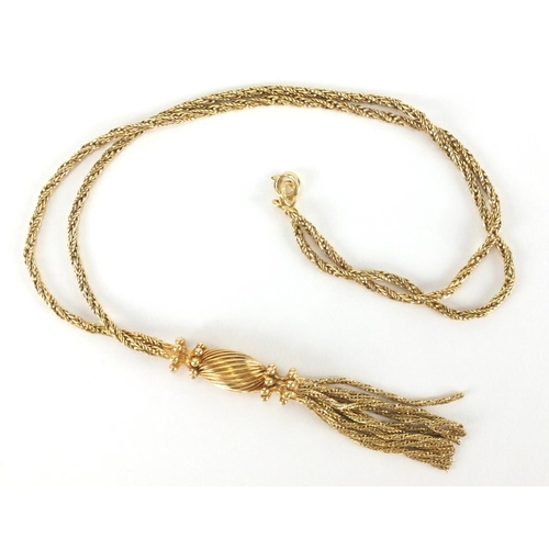 2516 - Stylish 9ct gold tassel necklace, 40cm in length, approximate weight 13.5g