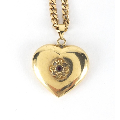 2518 - 9ct gold love heart pendant on a 9ct gold curb link necklace, approximate weight 16.4g