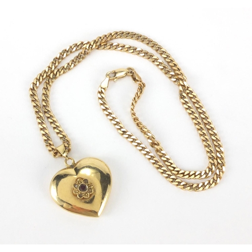 2518 - 9ct gold love heart pendant on a 9ct gold curb link necklace, approximate weight 16.4g