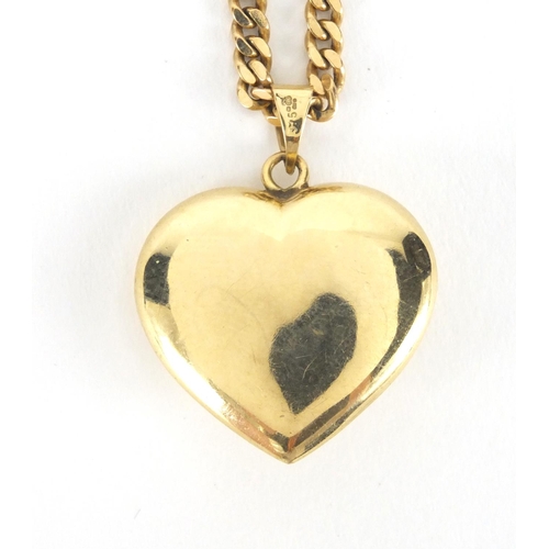 2518 - 9ct gold love heart pendant on a 9ct gold curb link necklace, approximate weight 16.4g