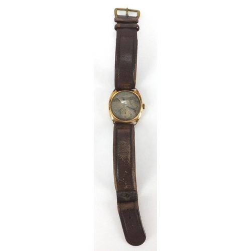 2549 - 9ct gold vintage wristwatch with leather strap