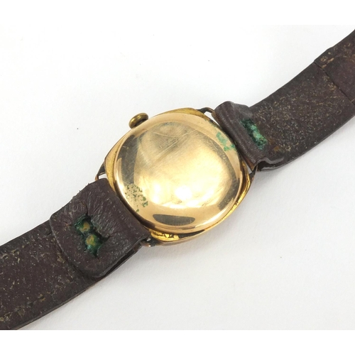 2549 - 9ct gold vintage wristwatch with leather strap