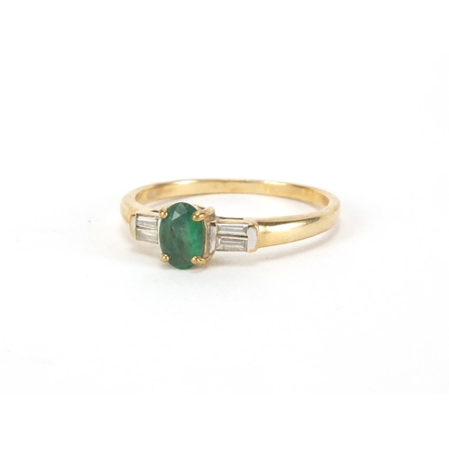 2614 - 9ct gold emerald and diamond ring, size O, approximate weight 1.9g