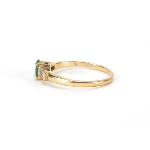 2614 - 9ct gold emerald and diamond ring, size O, approximate weight 1.9g