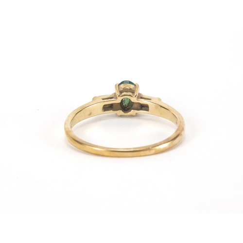 2614 - 9ct gold emerald and diamond ring, size O, approximate weight 1.9g