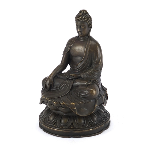 2393 - Chinese bronzed figure of a Buddha seated in the Lotus position, 17cm high