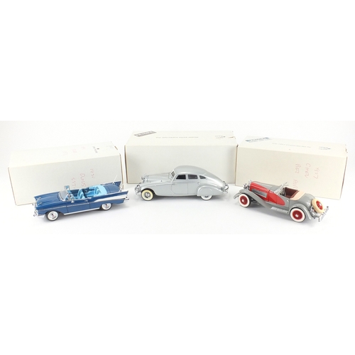 2374 - Three Danbury Mint die cast vehicles, all with boxes, 1933 Pierce Silver Arrow, 1935 Duesenberg SSJ ... 