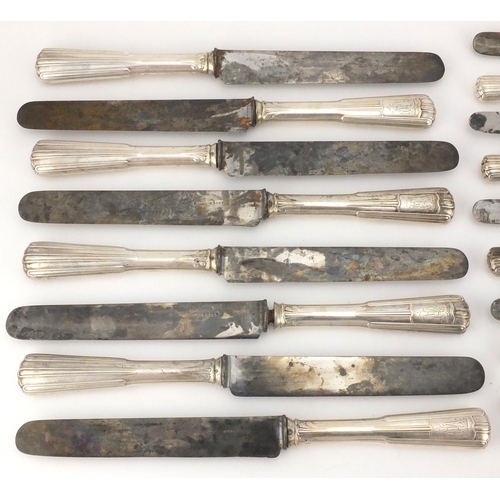 2445 - Group of French silver handled knives, the largest 27cm in length