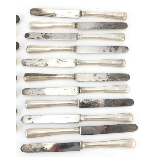 2445 - Group of French silver handled knives, the largest 27cm in length