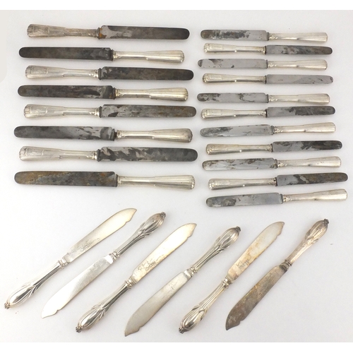 2445 - Group of French silver handled knives, the largest 27cm in length