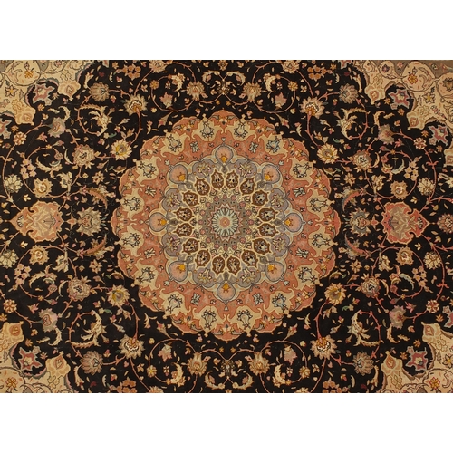 2006 - Very fine rectangular Persian Tabriz silk rug, having all over scrolling foliage within meandering v... 