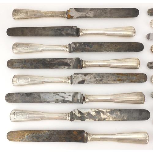 2445 - Group of French silver handled knives, the largest 27cm in length