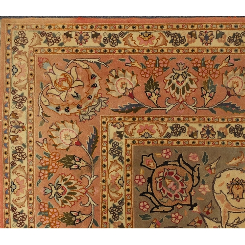 2006 - Very fine rectangular Persian Tabriz silk rug, having all over scrolling foliage within meandering v... 