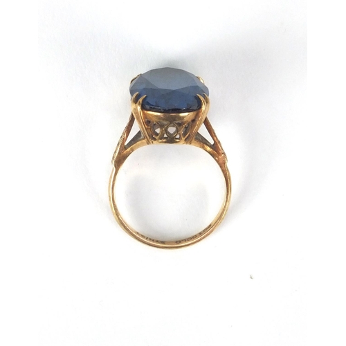 2611 - Large 9ct gold blue stone ring, size N, approximate weight 5.2g