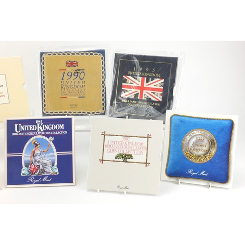 2461 - Nine United Kingdom uncirculated coin collections, 1983, 1984, 1985, 1986, 1987, 1988, 1989, 1990 an... 