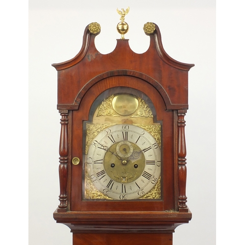 2016 - Victorian inlaid mahogany long case clock, the eight day movement with brass dial and silver chapter... 